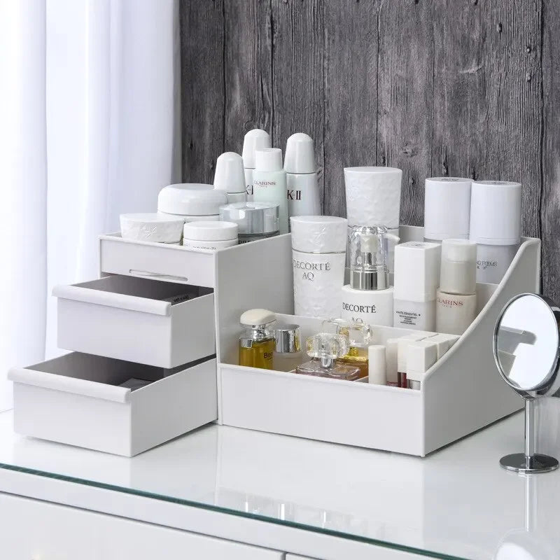 Dressing Table Organizer Makeup Storage Box Dormitory Finishing Plastic Shelf Cosmetics Skin Care Table Drawer Makeup Organizer