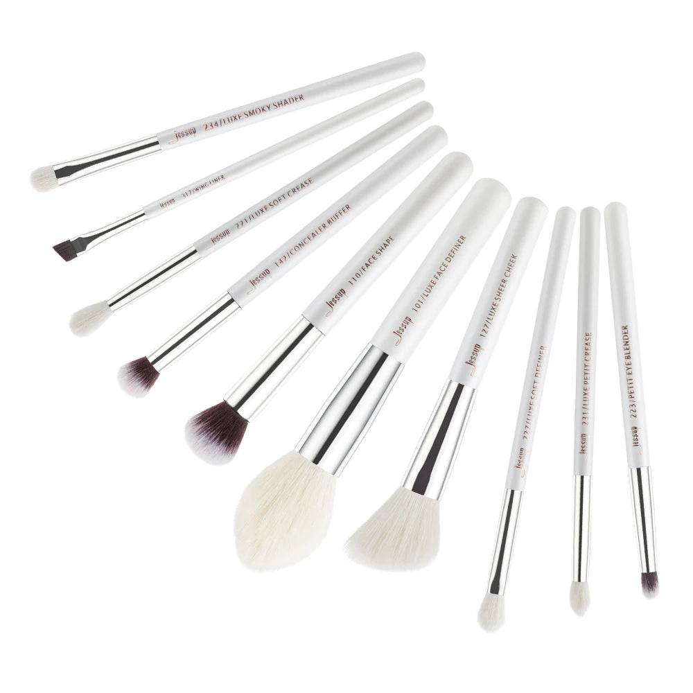 Jessup brush set 10pcs Professional Makeup Brushes Sets Foundation highlight Powder Eyeshadow Blushes Pearl Silver,T243