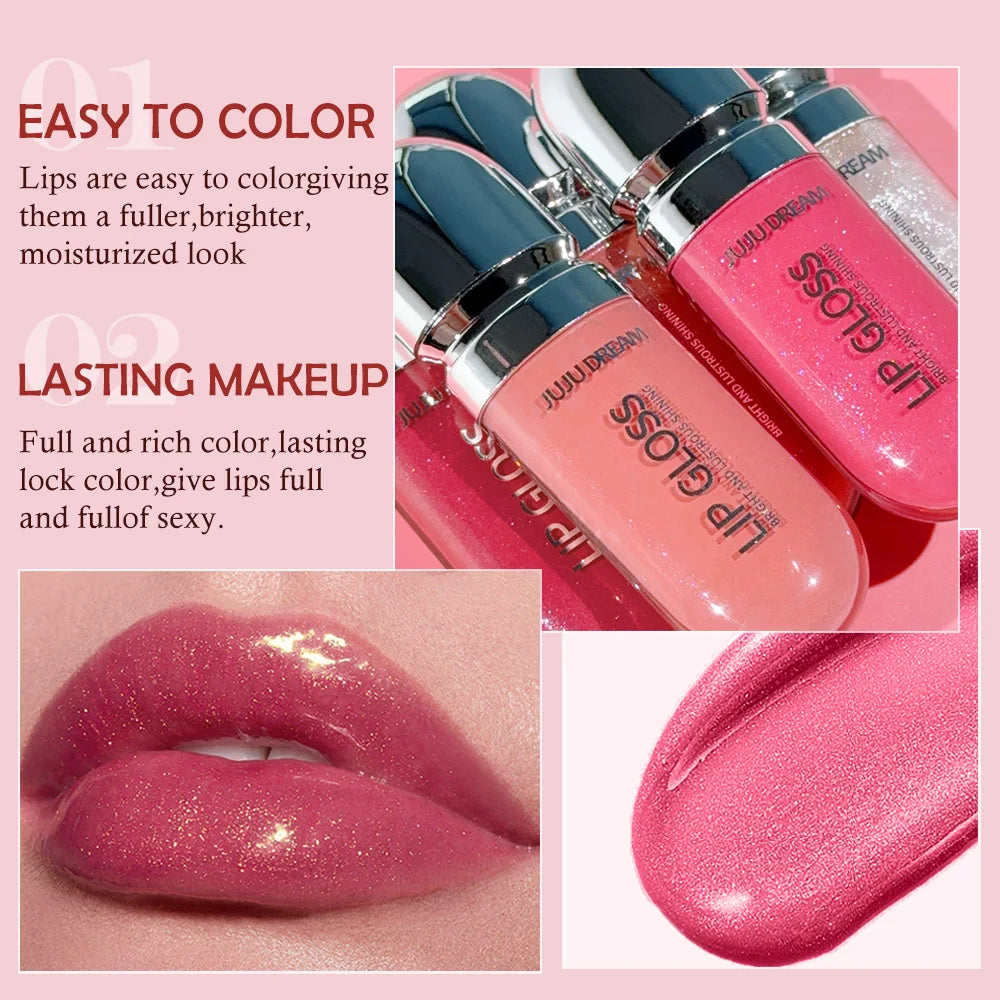 Long-Lasting Water-Gloss Plump Lip Gloss Capsule - Moisturizing & Hydrating Shine Mirror Transparent Pinkish-Shimmer Lip Glaze