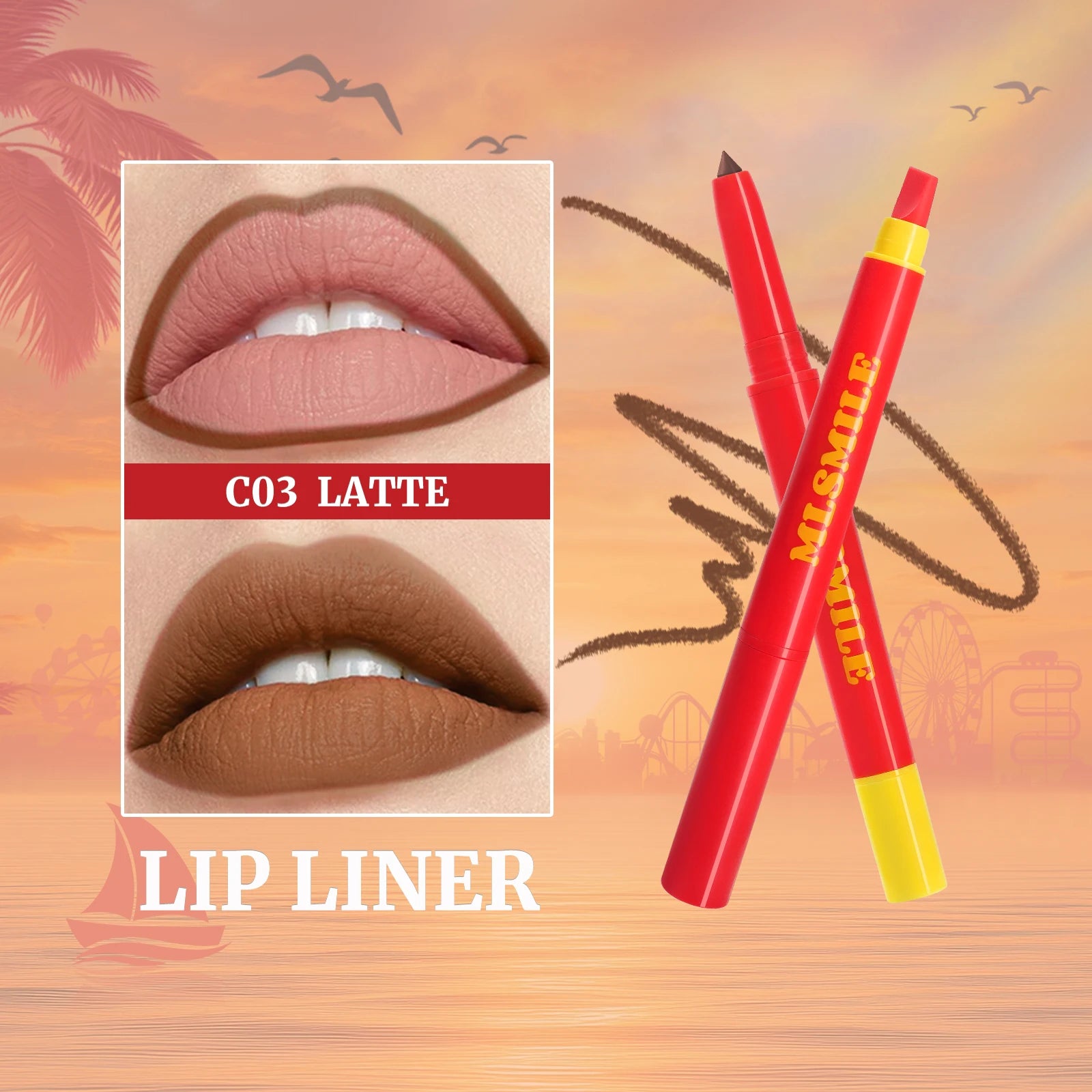 Long Lasting Lip Liner Pen Automatic 2 In 1 Double Head Silicone Brush Waterproof Smudge Proof Silky Lipstick Makeup