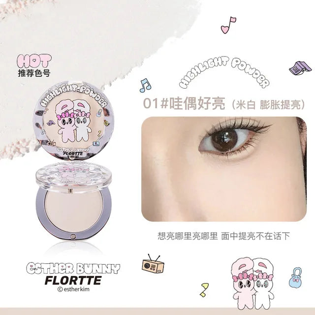 FLORTTE BUNNY Single Highlight Powder Facial Highgloss Natural Brightening Blush Cream Brightening Liftup Face 3D Stereoscopic