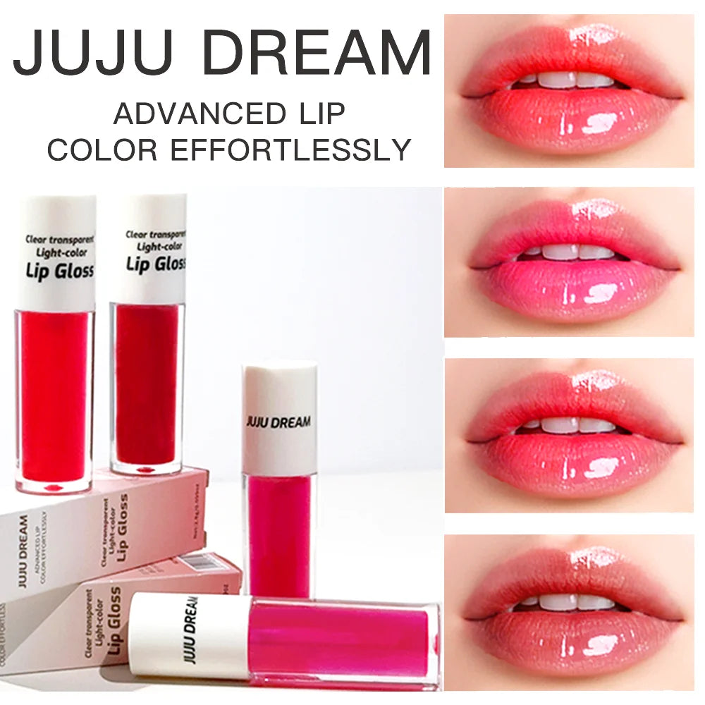 JUJU DREAM 4-Color Lip Gloss Set Water-Gloss Lip Glaze, Moisturizing, Waterproof, Non-Stick Cup, High Pigment & Long-Lasting