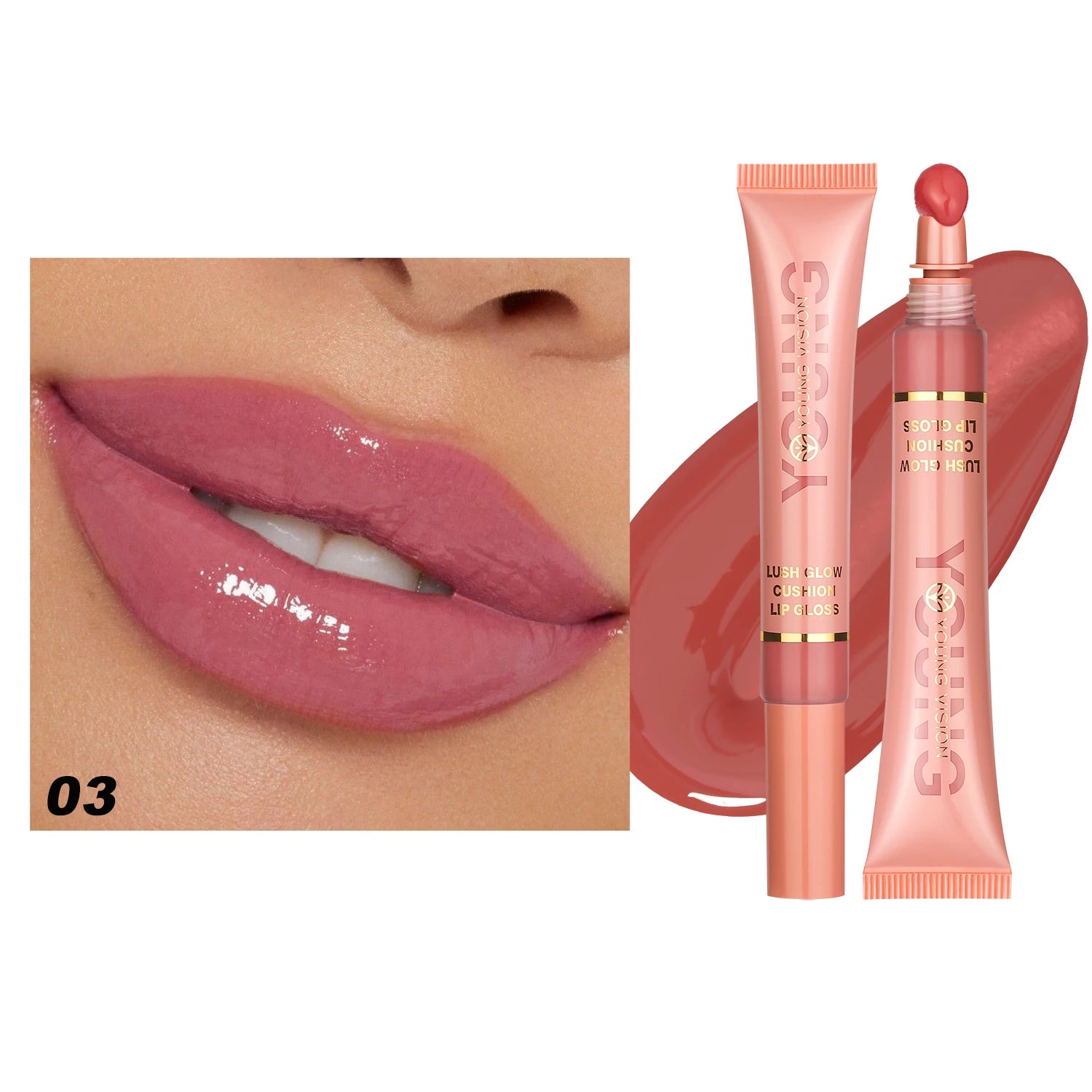YOUNG VISION 6 color Liquid Water Brightening Lip Color Plush Brush Head Squeezing Lip Color Moisturizing Lip Glaze