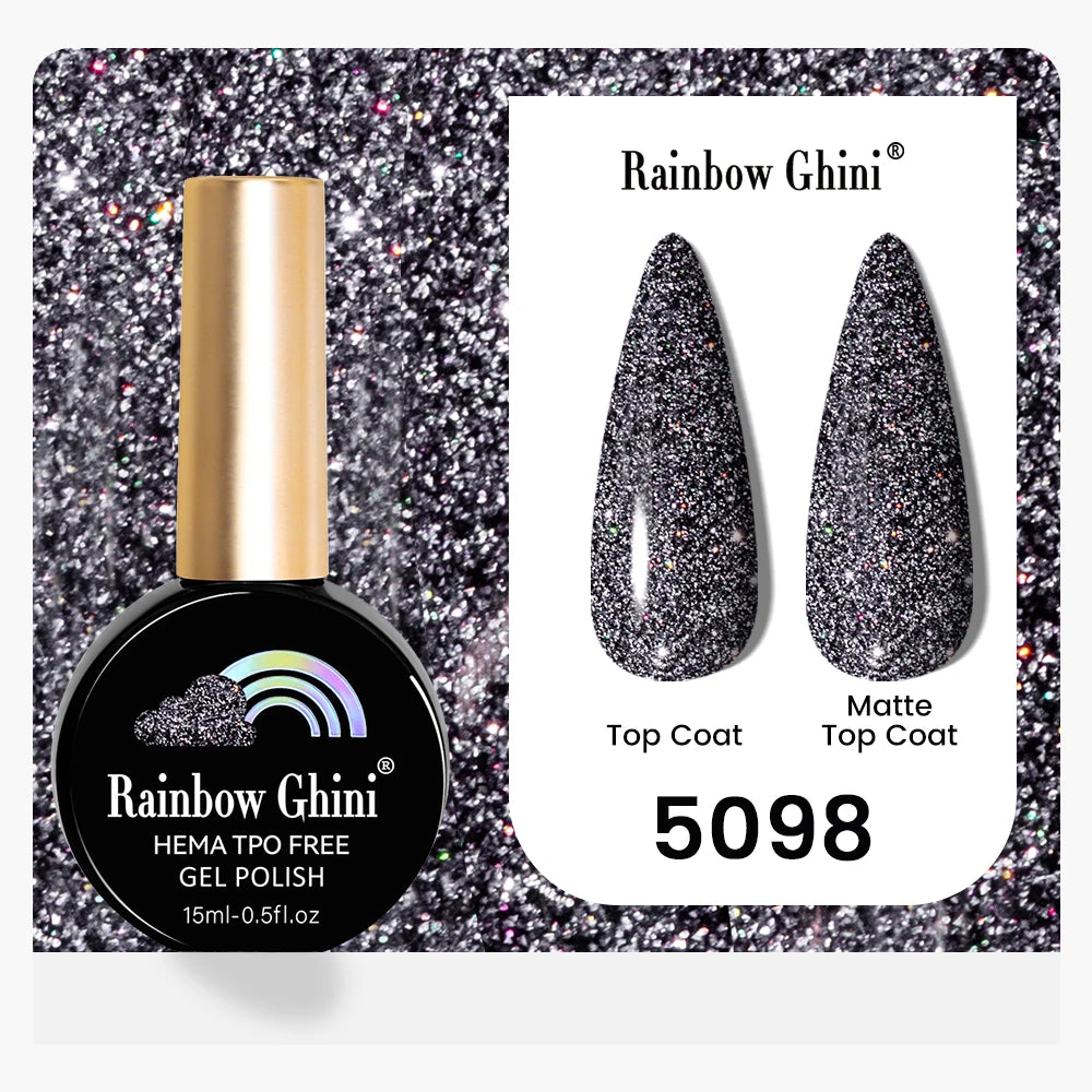 Rainbow Ghini 15ML 146 Colors Long-Lasting Colorful Gel Nail Polish Professional UV/LED Gel Polish Base Coat Matte Top Coat