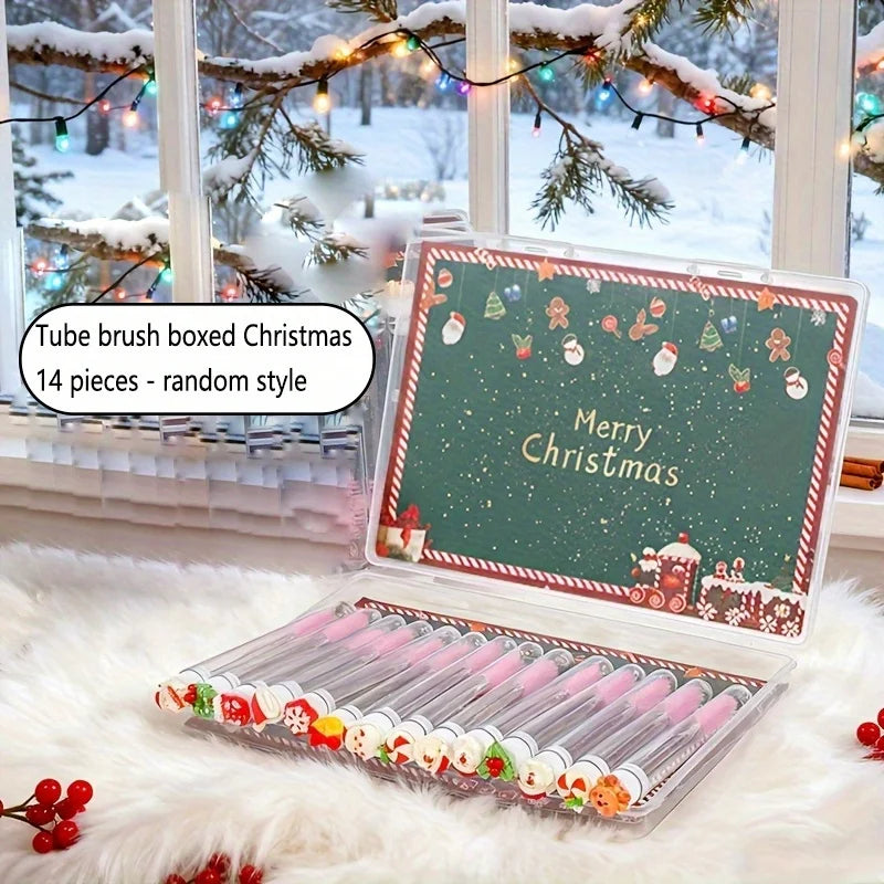 Christmas Crystal Lengthening Mascara 14Pcs/Box, Eyelash Extension Brush Tube Gift Set for Women
