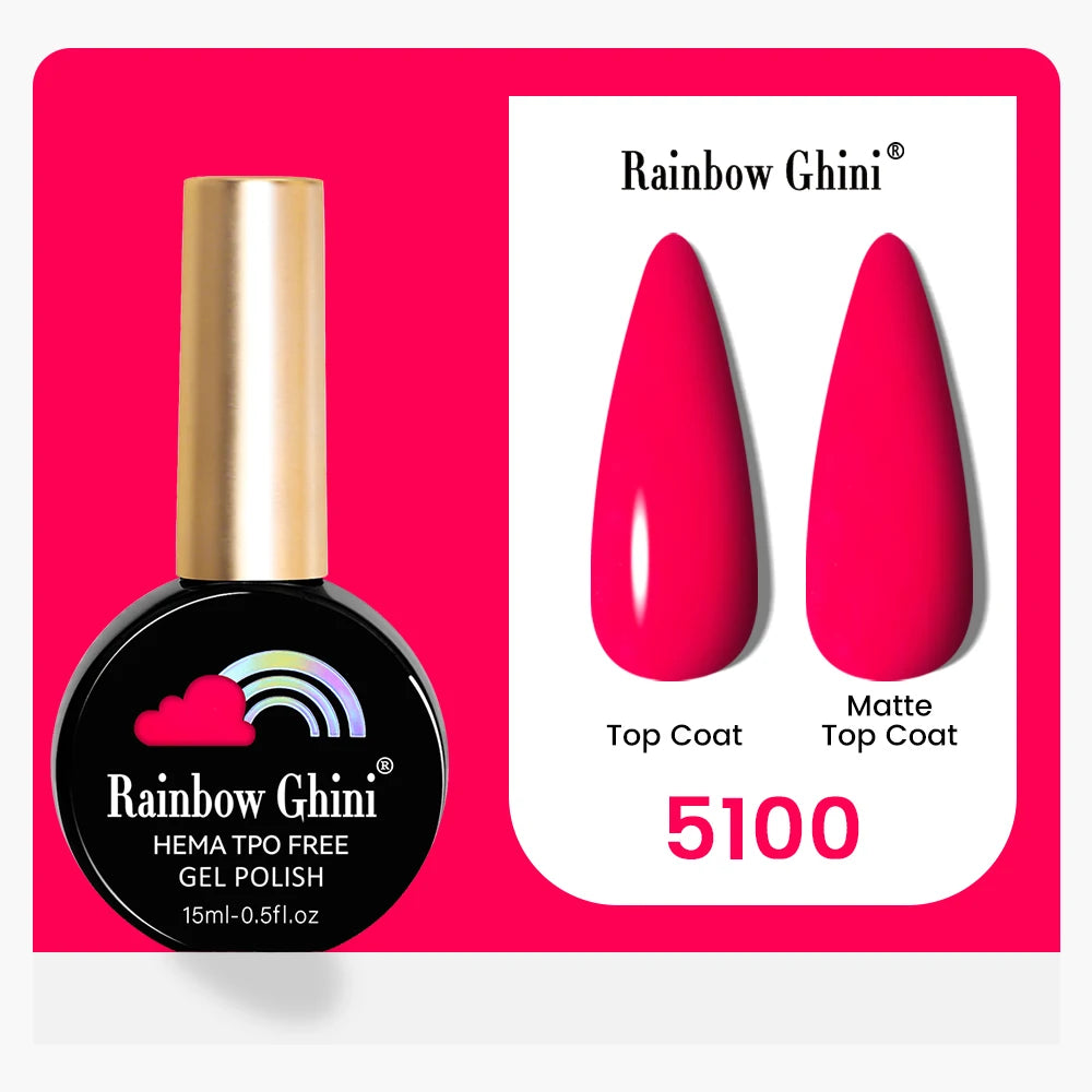 Rainbow Ghini 15ML 146 Colors Long-Lasting Colorful Gel Nail Polish Professional UV/LED Gel Polish Base Coat Matte Top Coat
