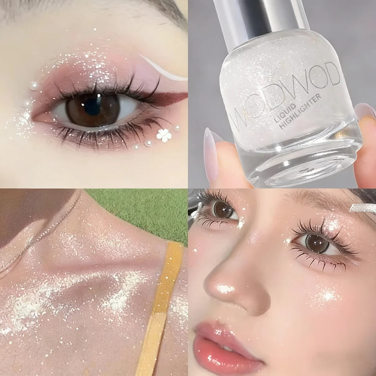 WODWOD Face Brightening Cream, Glitter Highly Saturated Liquid Highlighter, Bright Color Face Contour Makeup Highlighting 