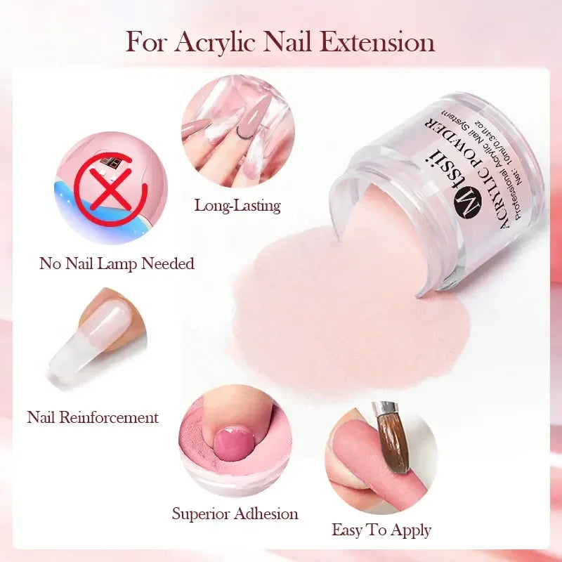 8pc Acrylic Powder Nail System Set, Nude Pink, Monomer Liquid Set for Nails Extension, Carving Flower, Adheshing Decorations DIY