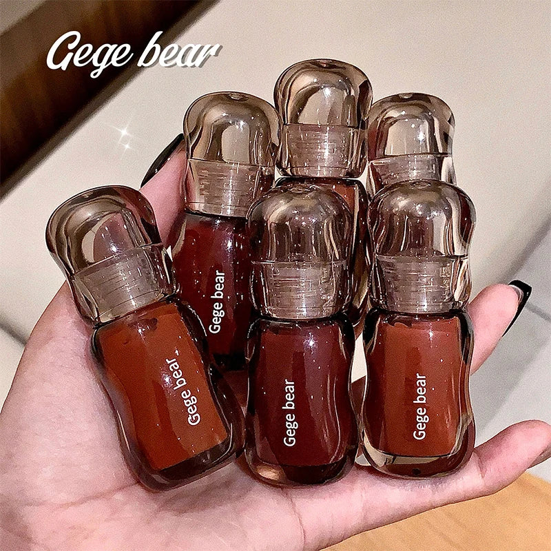 Gege bear big ice bucket crystal transparent lip glaze moisturizing mirror pouty lips autumn and winter whitening lipstick