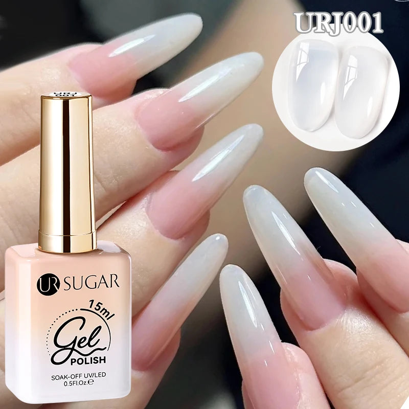 UR SUGAR 15ml Crystal Milky Jelly White Nude Gel Nail Polish Transparent Semi-permanent UV Gel Nail Art Soak Off Gel Varnish