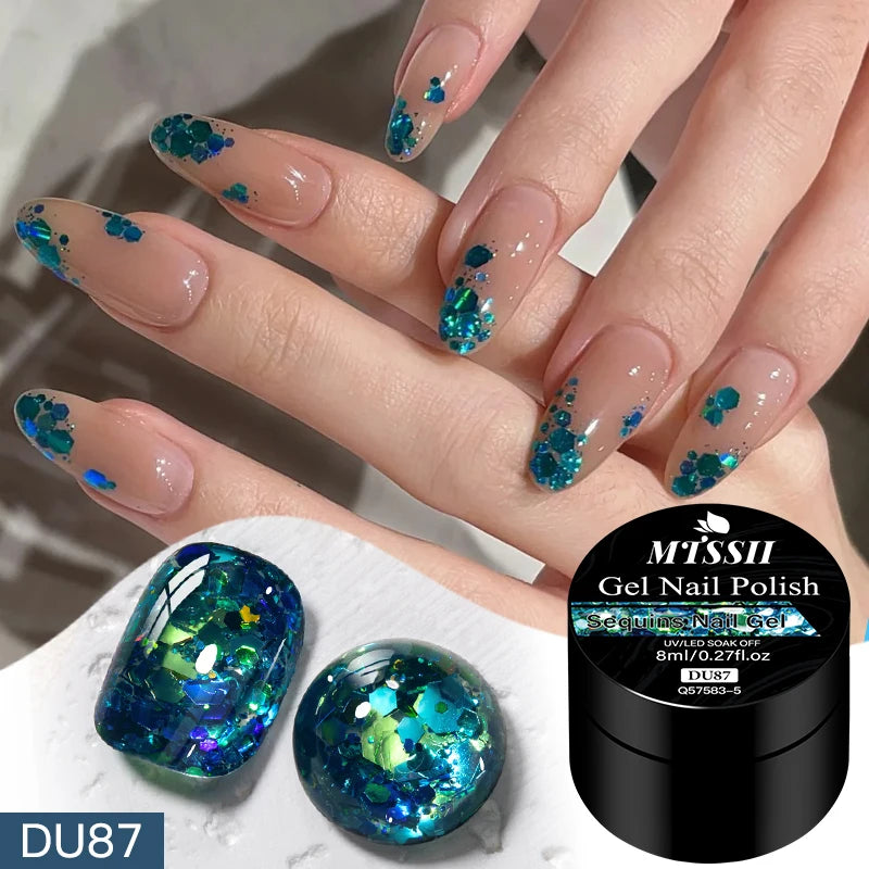 8ml Sequins Nail Gel Nail Polish Vibrant Blue Pink Colors Glitter Semi Permanent Soak Off UV LED Nail Art Varnish For Manicure