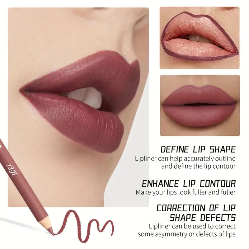 2pcs Waterproof Long-Lasting Matte Lip Makeup Set - Lip Liner & Glaze Combo with Pencil Texture, Red, Brown, Pink, Nude Tones