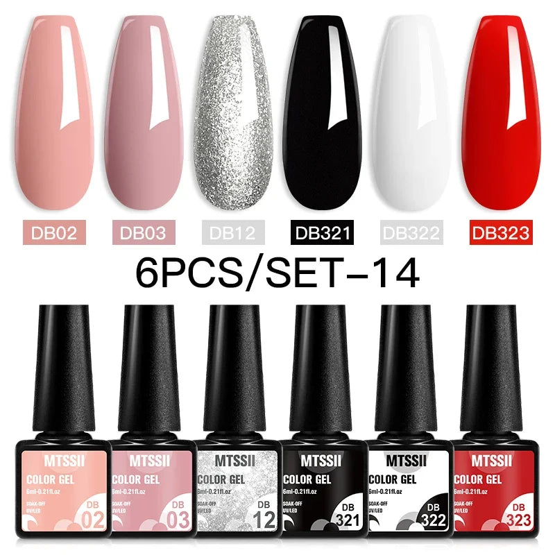 MTSSII 6PCS/Set Sparkly Red Roes Red Gel Nail Polish Shinning Nail Art LED UV Gel Varnish Nail Supplies Manicure Kit for Nails