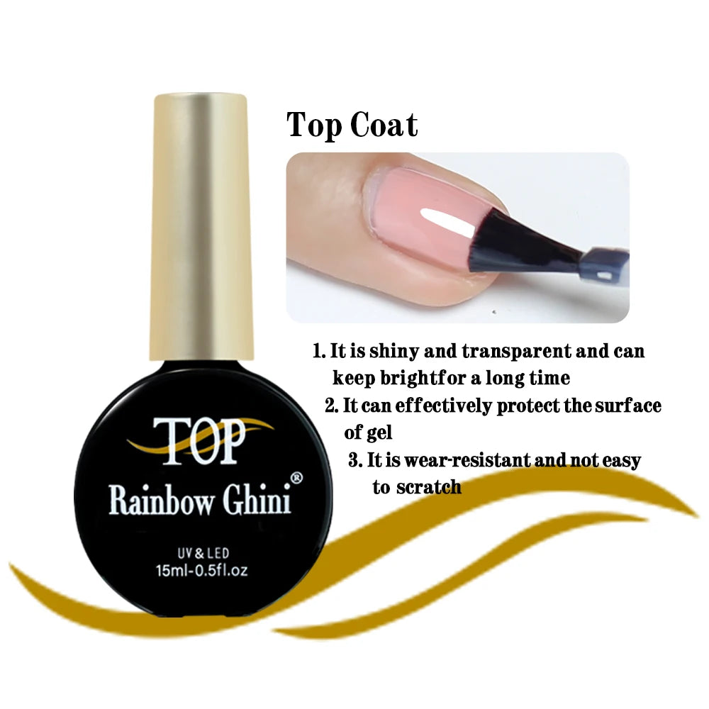 Rainbow Ghini 15ML 146 Colors Long-Lasting Colorful Gel Nail Polish Professional UV/LED Gel Polish Base Coat Matte Top Coat