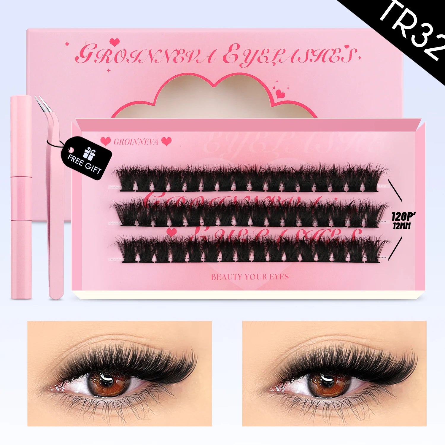 GROINNEYA Cluster Lashes Kit Manga Lashes Natural Eyelash extension Cluster Natural Volume Individual Lashes Mixed Tray Lashes