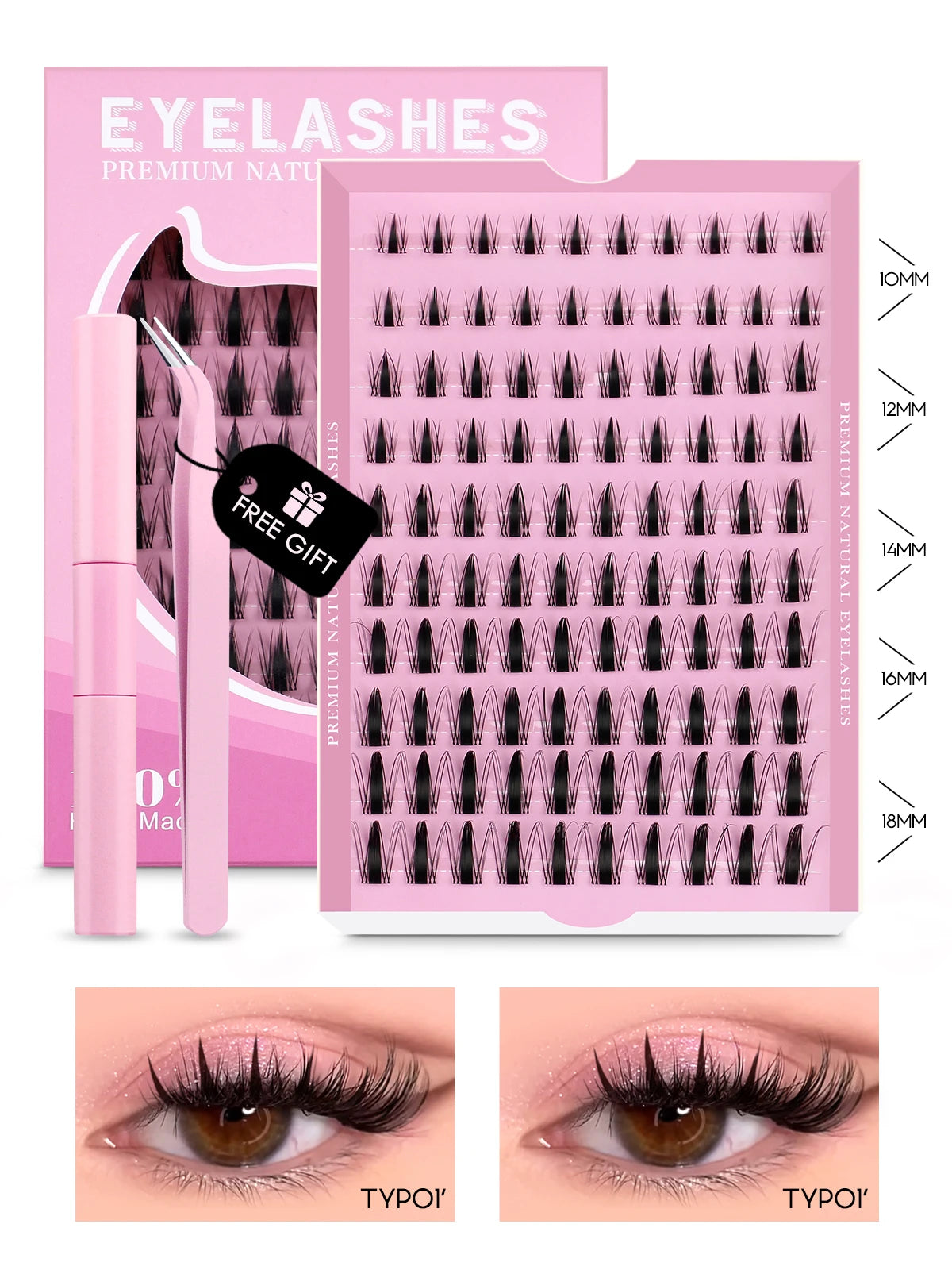 GROINNEYA Cluster Lashes Kit Manga Lashes Natural Eyelash extension Cluster Natural Volume Individual Lashes Mixed Tray Lashes