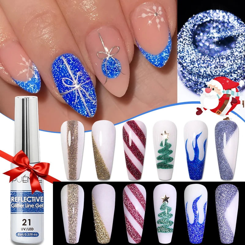 8ML Christmas Sparkling Reflective Diamond Glitter Liner Gel Nail Polish Soak Off UV Semi-Permanent Nail Art Varnish Manicure