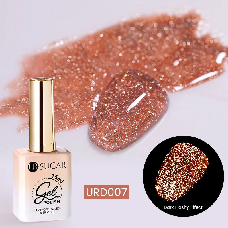 UR SUGAR 15ml Red Reflective Shining Nail Gel Polish Sparkling Semi Permanent Soak Off UV Gel Glitter DIY Nail Art for Winter