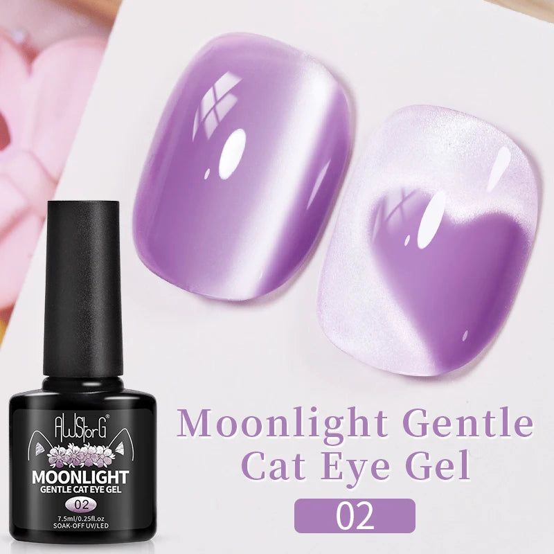 AWStorG 7.5ML Golden Gradient Cat Eye Magnetic Gel Sparkling Glitter Nail Polish Semi Permanent UV Nail Art No Need Base Color