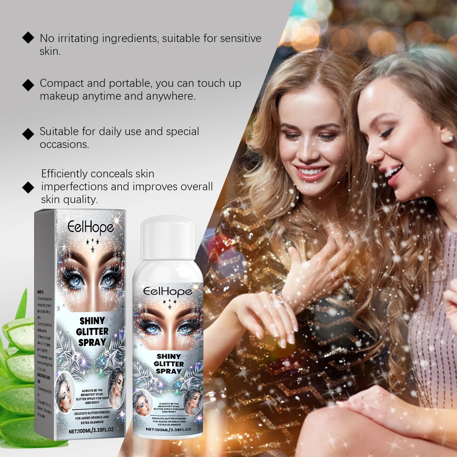 Fashion Highlighter Powder Spray for Hair Body Clothes Shiny High Gloss Glitter Powder Spray For Christmas Holiday Party