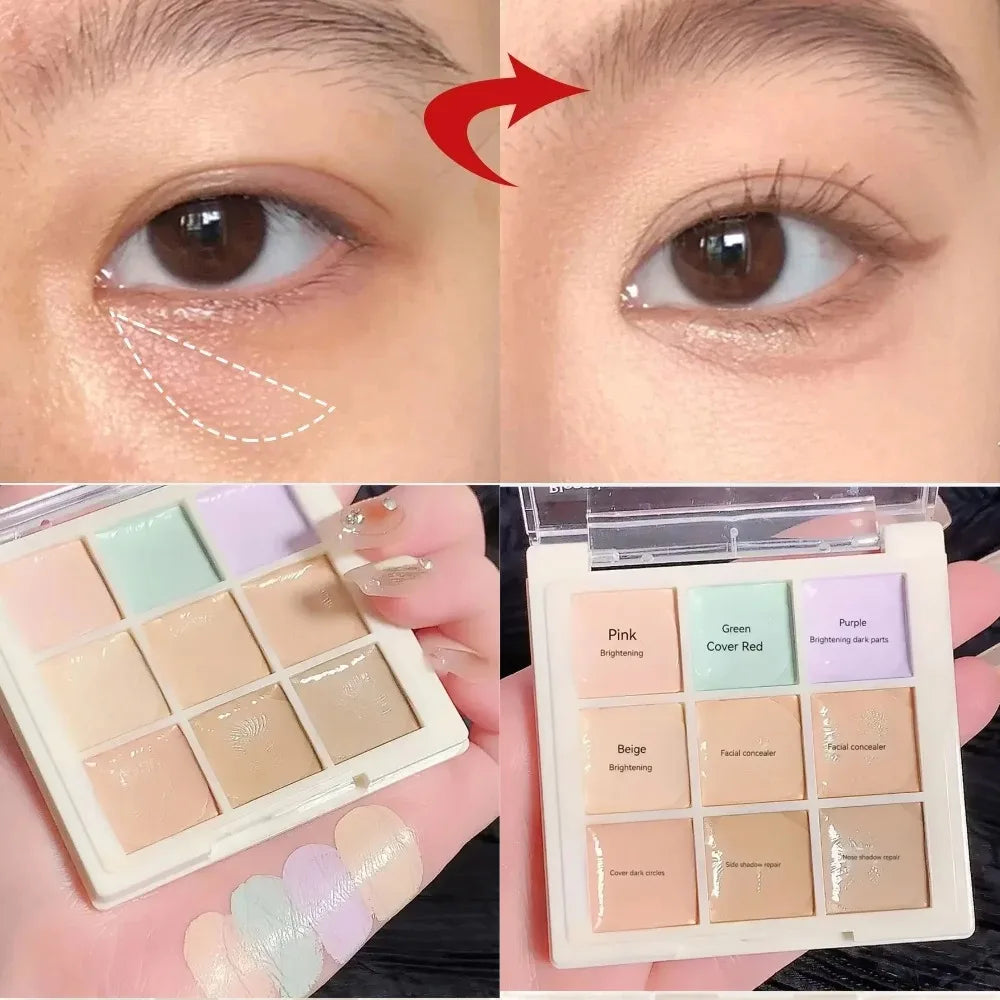 9-color Concealer Palette,Waterproof & Sweatproof Concealer Cover Spots,Acne,Dark Circles,Color Correction Cream,Korean Makeup