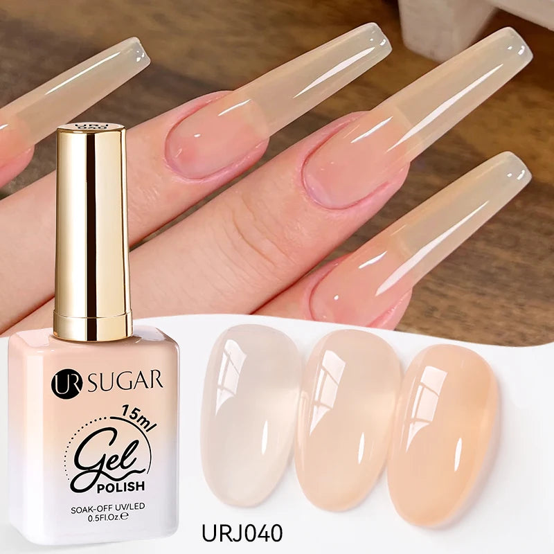 UR SUGAR 15ml Crystal Milky Jelly White Nude Gel Nail Polish Transparent Semi-permanent UV Gel Nail Art Soak Off Gel Varnish