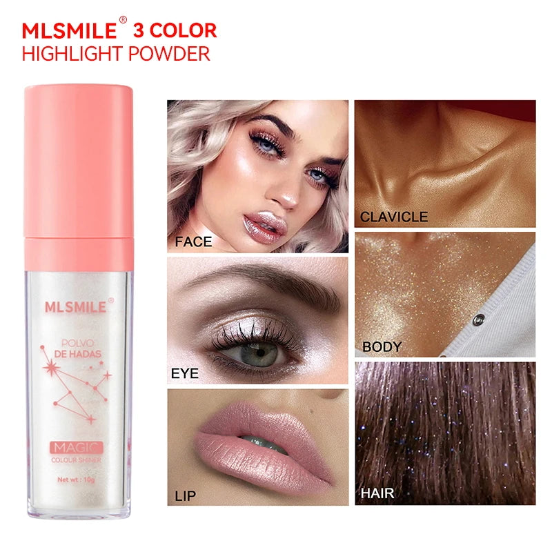 3 Colors Glitter Powder Highlighter Makeup Body Brightens the Natural Face Blusher Fairy Highlight Patting Powder