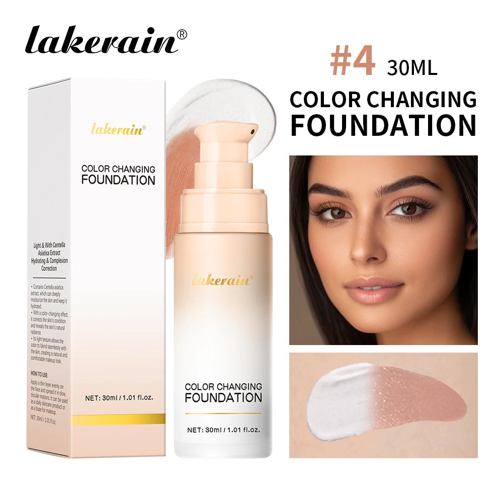 Lakerain Magic Color Changing Foundation Liquid Long Lasting Hydrating lightweight Base Makeup High Coverage Effective Concealer