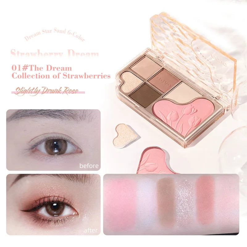 6-Color Blendable Eyeshadow Palette, Soft Smooth Fine Texture Powder Formula, Waterproof & Sweatproof, Valentine's Day gift