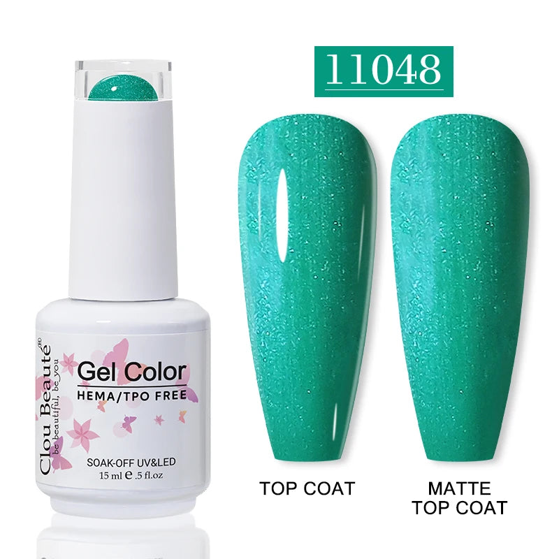 Clou Beaute Glitter Gel Nail Varnishes Winter Color Sparkling Sequins Soak Off UV LED Varnish Nail Art Decoration Base Top Coat