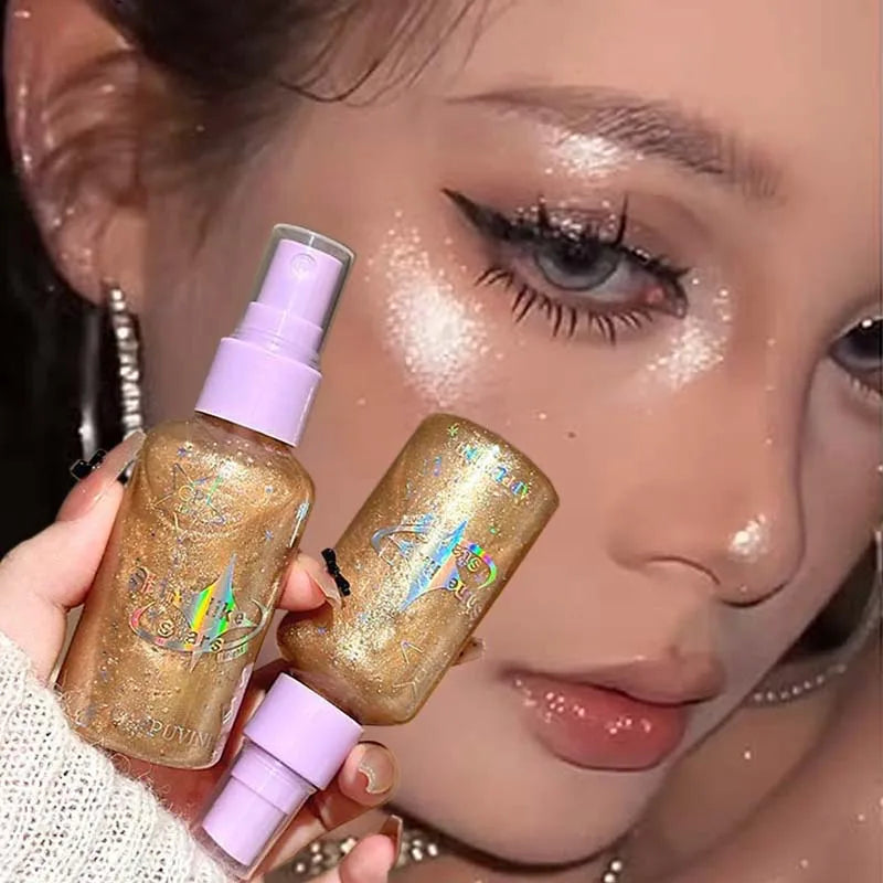 Diamond Face Body Glitter Spray Makeup Champagne Violet Bronzer Liquid Highlighter Flash Spray Shimmer Face Body Hair Makeup