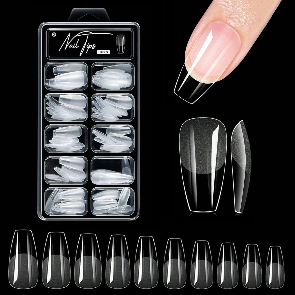 100/600Pcs Short Almond Nail Tips Soft Gel Nail Tips Full Cover False Nail Tips For Acrylic Nails Salon Home Press On Nails