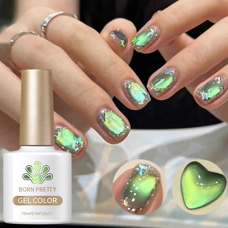BORN PRETTY 10ml/15ml Guava Green Cat Magnetic Gel Shine Glitter Semi Permanent Soak Off UV Varnish Nail Supplies