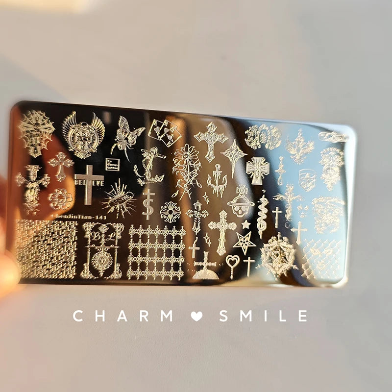 Cartoon Characters Stamping Plates French Line Geometry Flowers Leaves Animals Image Stainless Steel Nail Art Template Stencil
