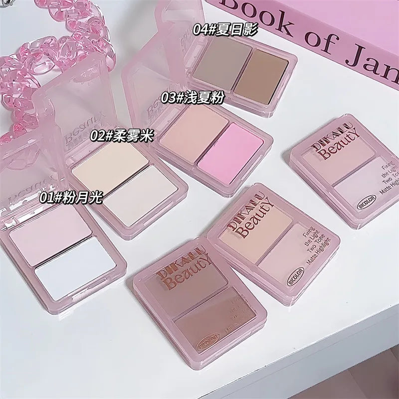 Two-tone Highlight Contour Palette Matte White Highlighter Grey Brown Nose Shadow Face Contouring Bronzer Brighten Powder Makeup