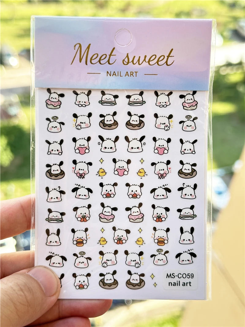 4PCS/1PC Set 3D Kawaii Sanrioed Nail Stickers,Hello Kitty Kuromi Melody Cartoon Nail Decals Decoration Supplies,Press on Nails