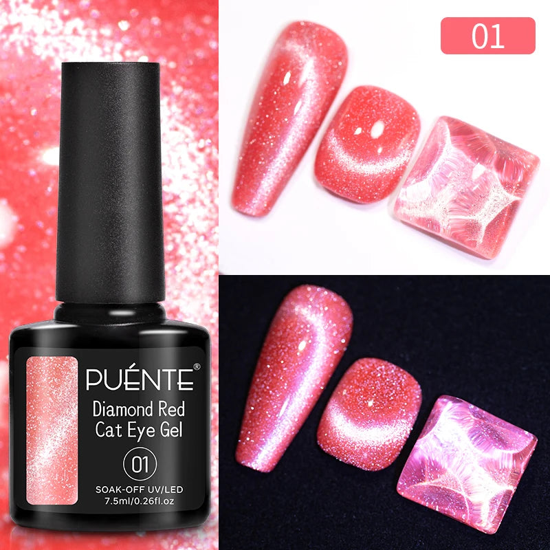 PUENTE 7.5ML Red Flame Reflective Gel Nail Polish Flash Sparkling Red Glitter Nail Gel Soak Off UV Semi-permanent Nail Varnish