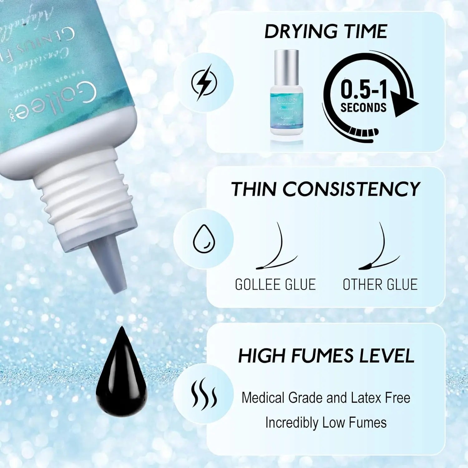 Gollee All-weather 0.5S Quick Dry Eyelash Extension Glue Waterproof Oil Proof Professional Eyelash Glue Golle Adhesiver Eyelash