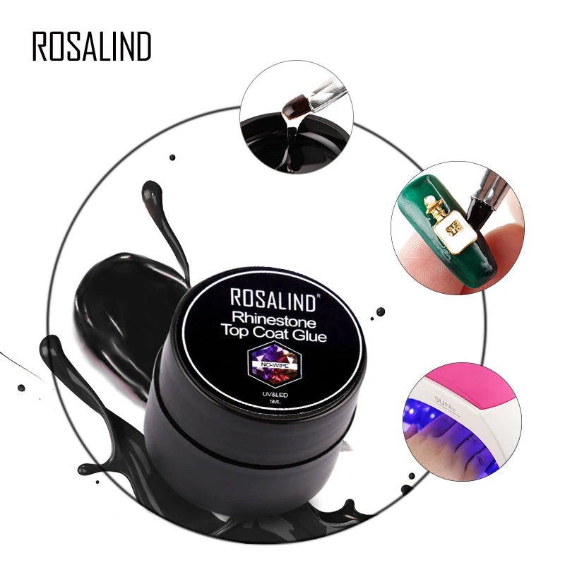 ROSALIND Glossy Matte Top Coat Nail Gel Polish Rhinestone Top Coat Glue Gel Varnishes Semi Permanent UV/LED Cure