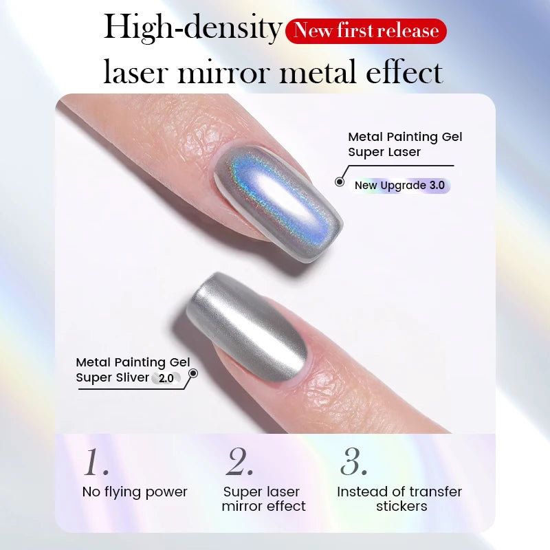 BORN PRETTY 5ml Super Laser Bright Metallic Painting Gel Soak Off Gel Nail Polish Flower Drawing Silver Mirror Glitter UV Gel