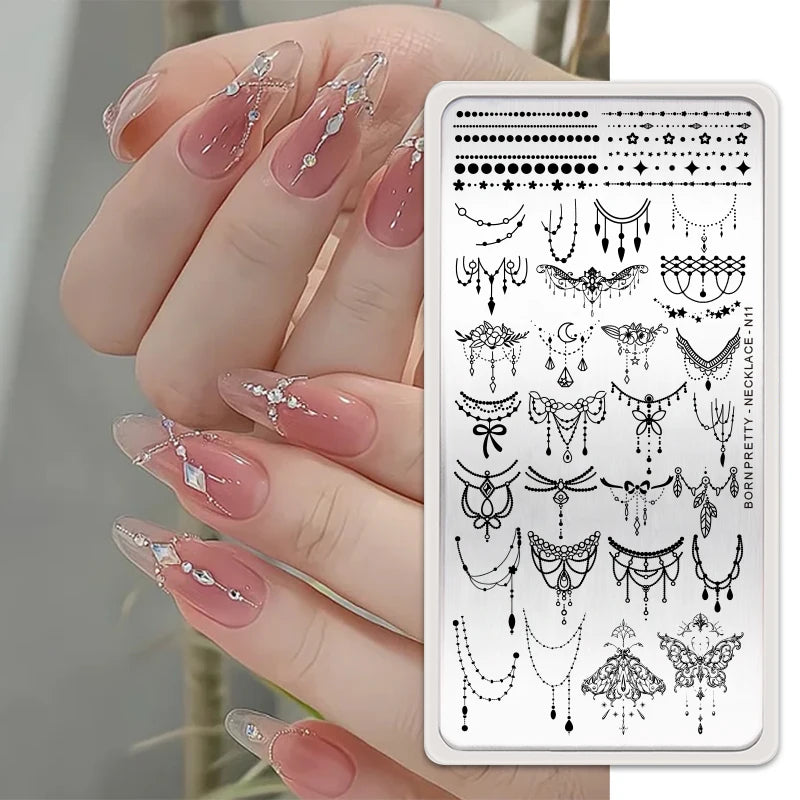 Stamping Plates Butterfly Necklace Floral Line Nail Art Templates Printing Image Manicure Tool