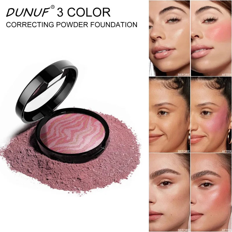 3 Color Natural Blush Bake Powder Palette Matte Blush Lightweight Breathable Makeup Contouring Cheek Redness Correcting Powder