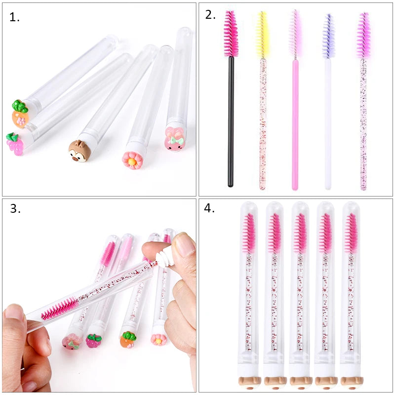 20Pcs Reusable Eyelash Brush Tube Christmas Style Disposable Mascara Wands Applicator with Tube Dust-proof Tubes Makeup Tools