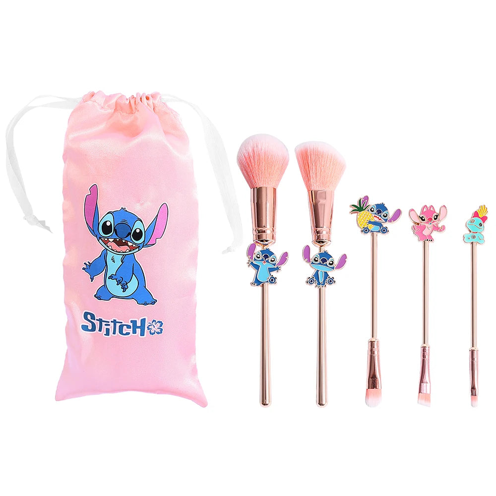NEW 5PCS Disney Stitch Makeup Brush Set - Soft Fluffy Foundation Blush Cute Cosmetic Tools With Pouch Perfect Christmas Gift