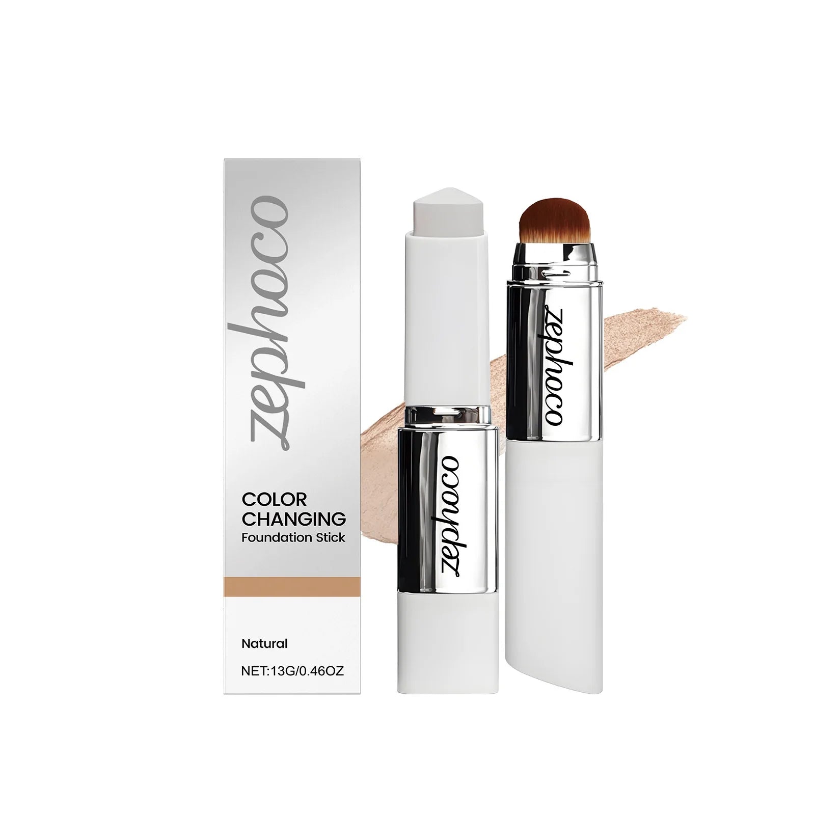 2-in-1 Color-Changing Foundation Stick - With Brush & Cream, Lightweight & Waterproof, Blends Seamlessly & Natural Finish