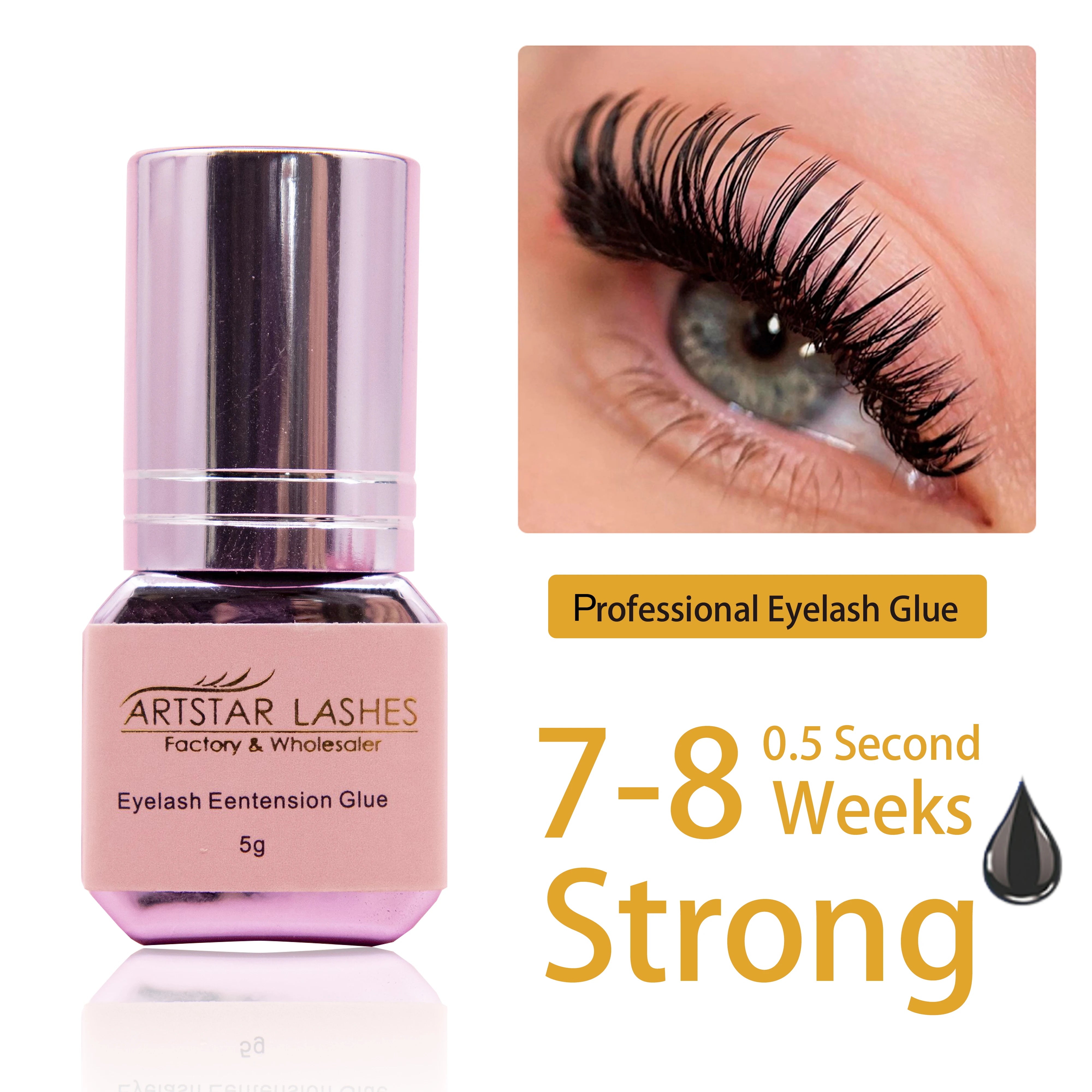 ARTSTAR Lash Glue Long Lasting Waterproof and Oilproof 0.5S Fast Dry Eyelash Extension Glue Black/transparent/Pink Colour Glue