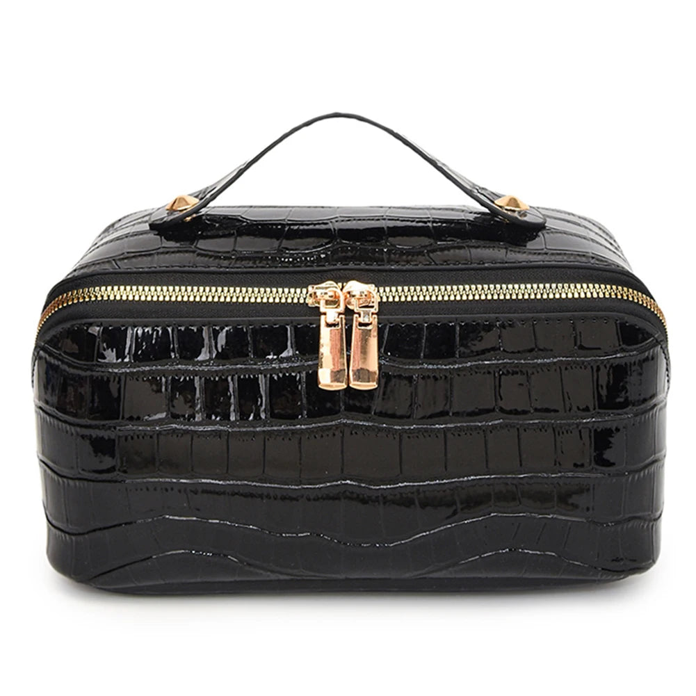 PU Leather Makeup Bag Simple Cosmetic Bag Multi-Compartment Travel Toiletry Bag Makeup Organizer Bag Women Cosmetics Handbag