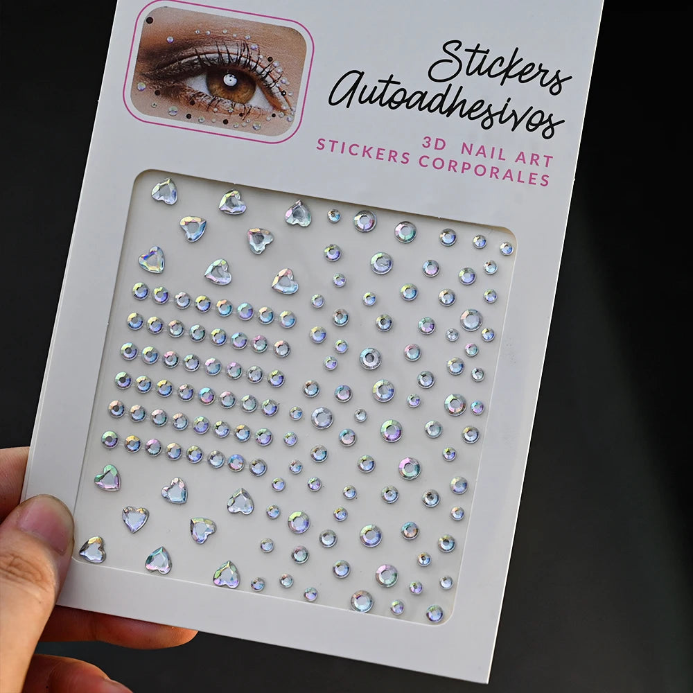 New 3/4/5mm 900pcs Pearl Face Gem Stickers Shining Glittle Self Adhesive Waterproof Rhinestone Stickers Party Wedding Makeup