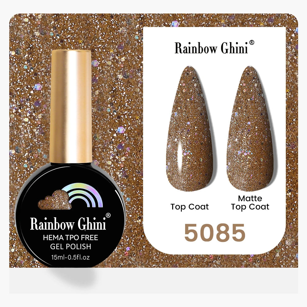 Rainbow Ghini 15ML 146 Colors Long-Lasting Colorful Gel Nail Polish Professional UV/LED Gel Polish Base Coat Matte Top Coat