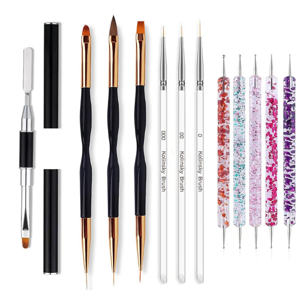 12pcs Nail Art Brushes, Nail Art Tool Set, Dotting Tools, Dust Brush,Striping Brushes for Long Lines, Drawing Pen For Gel Polish